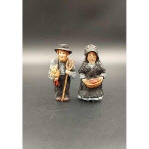 1985 June McKenna  Amish Woman Man Folk Art Flat Back Ornament Figurine Vintage